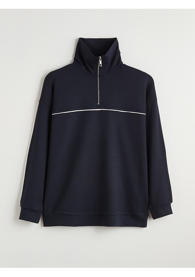 Lcw Modest Lacivert Dik Yaka Oversize Kadın Sweatshirt