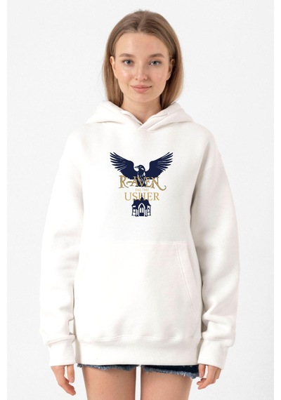 The Fall Of The House Of Usher Raven Beyaz Kadın 3ip Kapşonlu Sweatshirt Beyaz