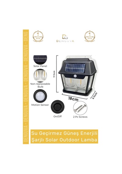 Özel Üretim Su Geçirmez Güneş Enerji Şarjlı Duvara Monte Dış Cephe Uygun Solar Outdoor Lamba