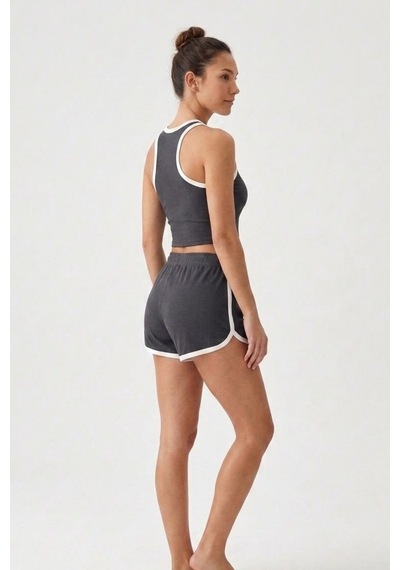 Soft&Basic Kadın Ultra Rahat Premium Kumaş Beli Lastikli Şortlu Takım Antrasit