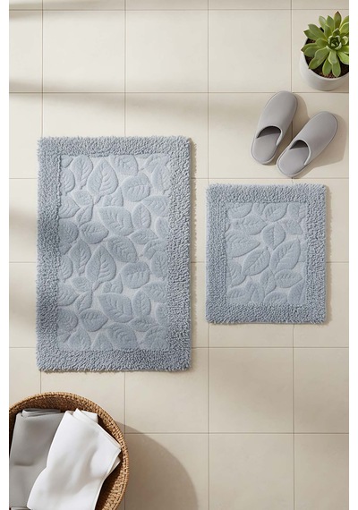 Yaprak Desenli 2 Li Banyo & Klozet Paspas Takımı Gri