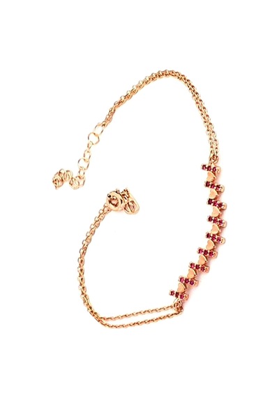 Pembe Zirkon Taşlı 925Ayar Gümüş Rose Kalpli Bileklik