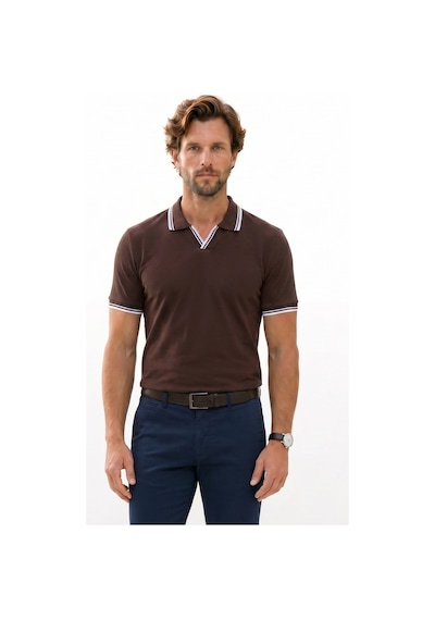 Tudors Erkek Slim Fit Dar Kesim %100 Pamuklu Çizgili Detaylı V Yaka Kahverengi Polo Yaka Tişört-51598 Tudors Erkek Slim Fit Dar Kesim %100 Pamuklu Çizgili Detaylı V Yaka Kahverengi Polo Yaka Tişört-51598