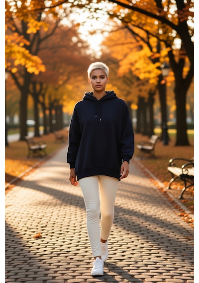 Benerly Kadın Kapüşonlu Düşük Kol Örme Geniş Kalıp Sweatshirt Fonksiyonel Lacivert