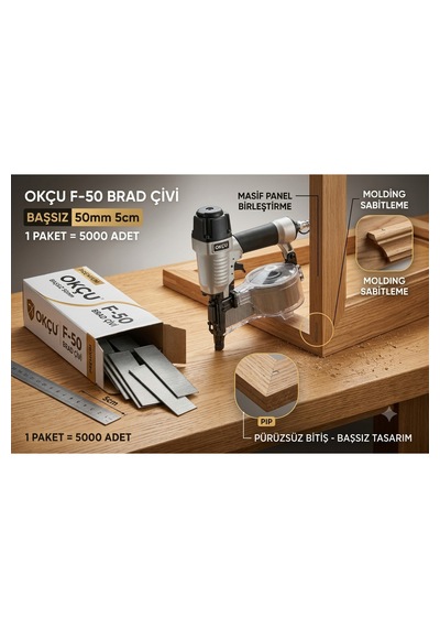 F-50 Brad Çivi Havalı Çivi Çakma Aleti Çivisi Başsız 50 Mm 5 Cm 1 Paket 5000 Adet