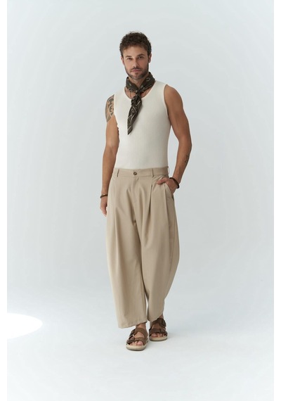 Mai Collection Mai Studios Co. Hector Bej Geniş Paça Erkek Pantolon Bej