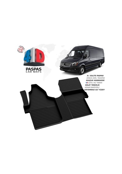 Mercedes Sprinter W906 4d Araca Özel Havuzlu Kauçuk Paspas 2006 Üzeri Ön Çift Koltuk
