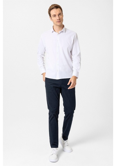 Süvari Beyaz Slim Fit Düz Klasik Yaka Gömlek-34081 Beyaz