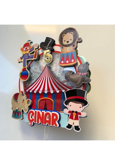 Sirk Temalı İsme Özel Doğum Günü Pasta Parti Süsü Cake Topper