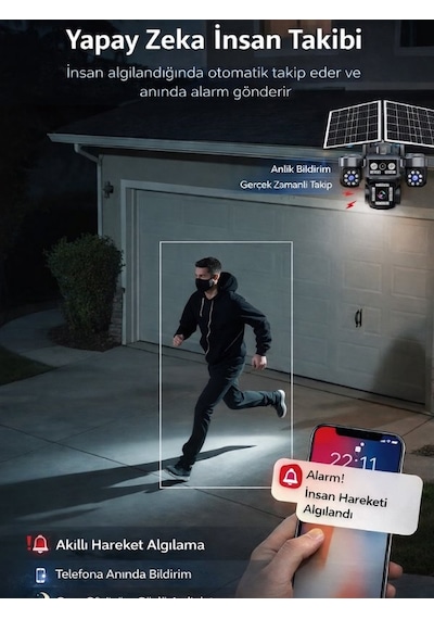 Sw440 4 Kameralı 20mp 5g Sim Kartlı Ptz Güvenlik Kamerası Çift Solar Panelli Güneş Enerjili Kamera