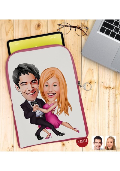 Bk Gift Kişiye Özel Sevgililer Karikatürlü Taşınabilir Koruyucu Tablet Kılıfı & Organizer Çanta - Pembe-13 Kılıf