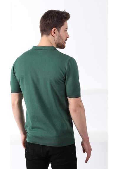 Ferraro Yeşil Polo Yaka Fermuarlı Erkek Pamuk Triko T-Shirt-Yeşil (417942963) Yeşil