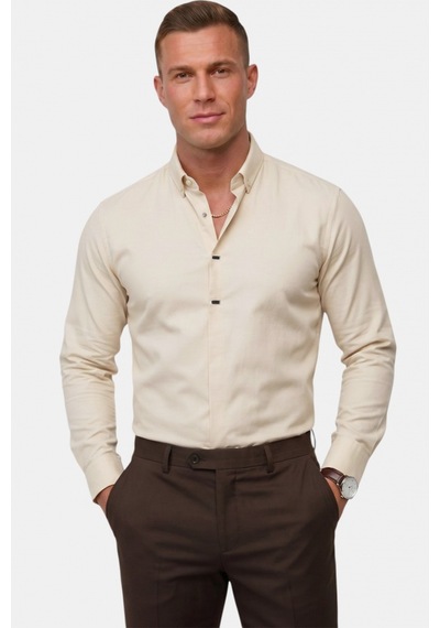 Deep Sea Deepsea Krem Slim Fit Likralı Kolay Ütülenebilir Gizli Düğmeli Erkek Gömlek 2602614 Deep Sea Deepsea Krem Slim Fit Likralı Kolay Ütülenebilir Gizli Düğmeli Erkek Gömlek 2602614