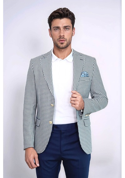 Lacivert Kazayağı Desenli Gold Renk Metal Düğmeli Slim Fit Erkek Blazer Ceket - Wessi Navy Blue Lacivert Kazayağı Desenli Gold Renk Metal Düğmeli Slim Fit Erkek Blazer Ceket - Wessi Navy Blue