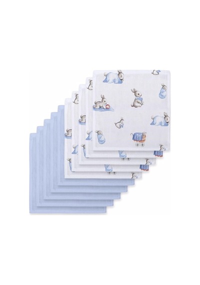 % 100 Pamuk Bébé Lapin & Endless Blue 10 Lu Müslin Bebek Ağız Bezi Paketi Clothmp2018-b Çok Renkli