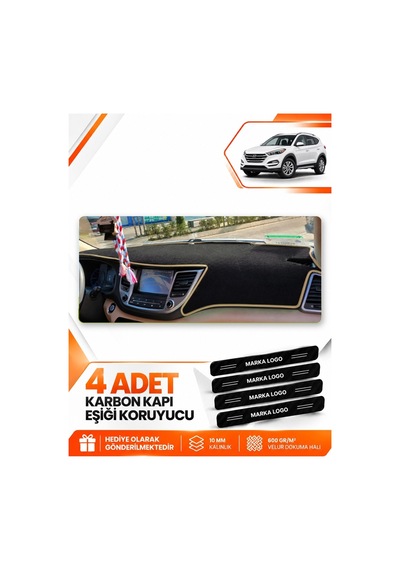 Hyundai Tucson 2016-2018 Uyumlu Ön Örtüsü Torpido Koruma Kılıfı Halısı - Siyah Bej