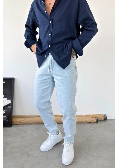 Buz Mavi Basic Boyfriend Pantolon Buz Mavi