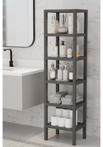 Shelf 6 Katlı Düzenleyici Plastik Raf Ünitesi Gri, Kitaplık, Mutfak, Banyo Rafı Dolabı Gri
