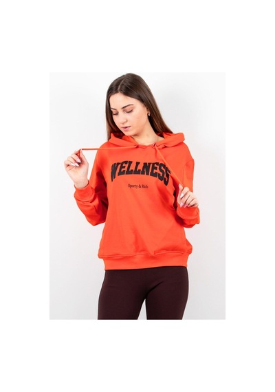 Kadın 2 Iplik Kapüşonlu Sweatshirt Turuncu