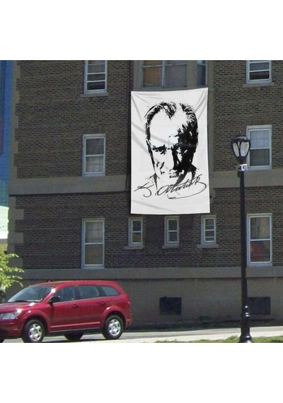 Siyah-beyaz Gazi Mustafa Kemal Atatürk Silüeti Poster Bayrağı- 3x4,5 Metre 1
