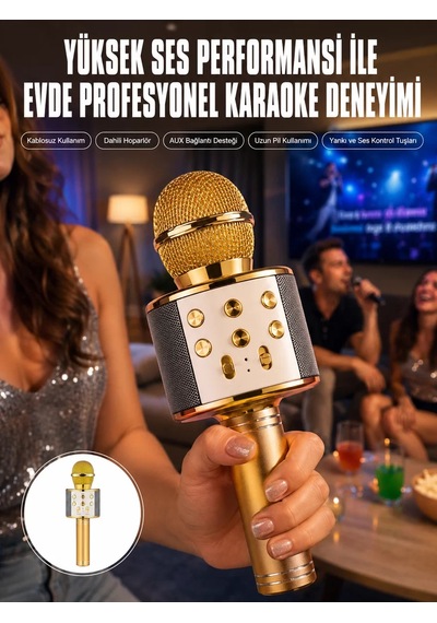 Northcity Karaoke Mikrofon Dahili Hoparlör Bluetooth Usb Aux Sd Kart Girişli