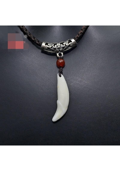 Doğal Tibet Beyaz Kurt Dişi Kolye Ayarlı Örgü Ipli Metal Charm Bo Bronz