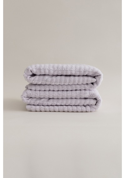 Ivory Lila Bordürlü Mikro Fiber %100 Pamuk 2li Banyo Havlusu Seti Lila