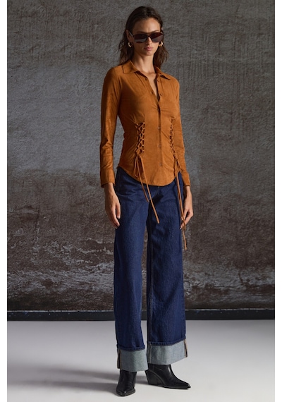 Grımelange Bogotan Kadın Slim Fit Vücudu Saran Süet Belden Bağlamalı Ipli Kahverengi Gömlek Kahverengi Grımelange Bogotan Kadın Slim Fit Vücudu Saran Süet Belden Bağlamalı Ipli Kahverengi Gömlek Kahverengi