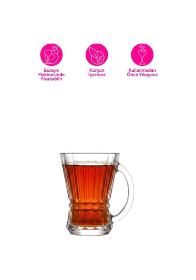 Lav Venüs Cam Kulplu Çay Bardağı 6 Kişilik 150 ml Kulplu