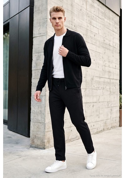 Buratti Regular Fit Düz Paça Bağlamalı Pantolon Erkek Pantolon 6843700 Siyah