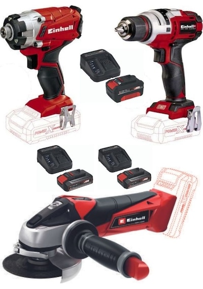 Einhell TE-CI 18/1 Vidalama + TE-CD 18 Li E Matkap + TE-AG 18/115 Avuç Taşlama + 2x2.5 + 4Ah Akülü Set