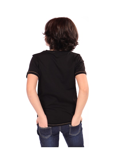 Toontoy Kids Toontoy Erkek Çocuk Önü Süs Cepli Yazı Baskılı Tişört Siyah