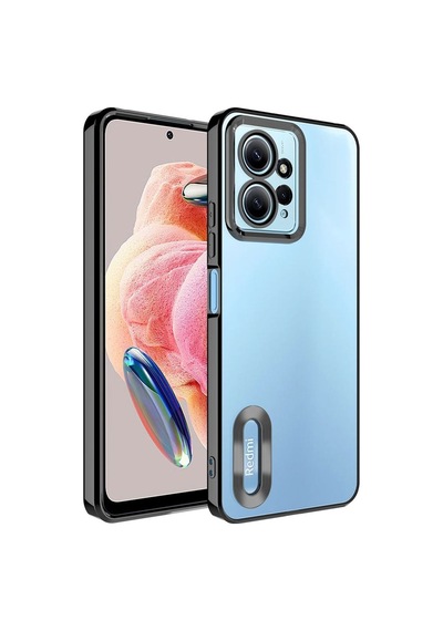 Xiaomi Redmi Note 12 4g Kılıf Kamera Korumalı Logo Gösteren Zore Omega Kapak Siyah