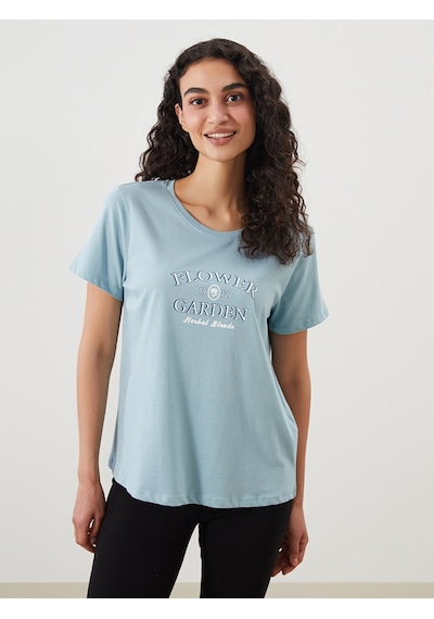 Lcw Dream Mavi Bisiklet Yaka Baskılı Kadın Pijama Üst Lcw Dream Mavi Bisiklet Yaka Baskılı Kadın Pijama Üst