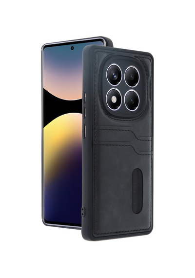Xiaomi Redmi Note 14 Pro 5g Uyumlu Deri Kartvizitli Kartlıklı Premium Telefon Kılıfı Kapak Siyah