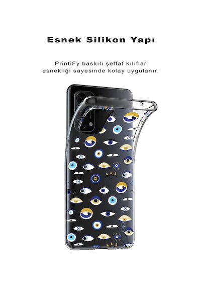 Huawei Nova 5t İle Uyumlu 1mm Slim Fit Nazar Boncuğu 2 Baskılı Şeffaf Kılıf