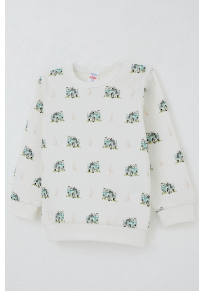 Breeze Erkek Bebek Pijama Takımı Omuzdan Patlı Macera Temalı Küçük Kaşif 4 Ay-1 Yaş, Ekru Ekru