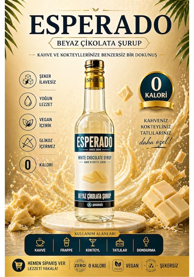 Şekersiz Sugar Free Beyaz Çikolata Aromalı Kahve & Kokteyl Şurubu - 750 Ml Diğer