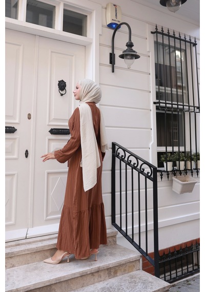 Nevayla Moda Lara Kumaş Bağlamalı Elbise - Taba / E0124 Taba