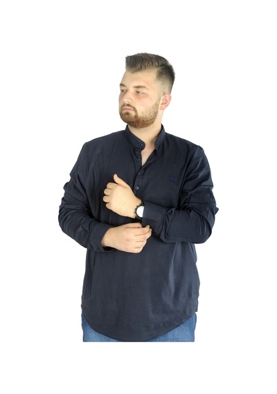 Mode Xl Büyük Beden Erkek Keten Likralı Ukol Hakim Yaka Gömlek 20388 Lacivert 001