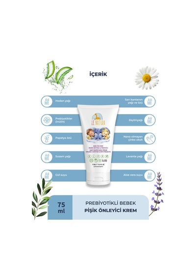 Le Natura Organik Vegan ve Prebiyotikli Bebek Pişik Kremi 75 ML