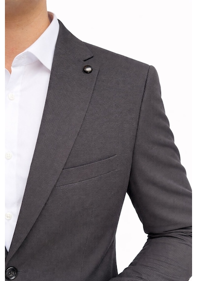 Plus Scorpion Ck 142 Slim Fit Mikro Desenli Erkek Ceket Yazlık Pike Kumaş Çift Yırtmaç Blazer Siyah