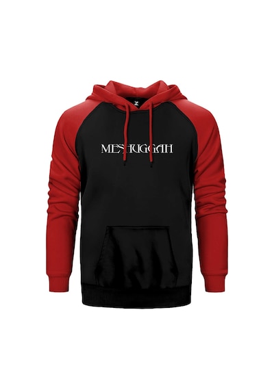 Meshuggah Logo Kırmızı Renk Reglan Kol Kapşonlu Sweatshirt Kırmızı
