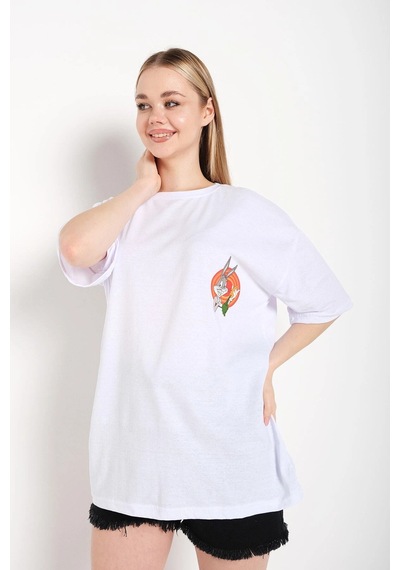 Tarzsokak Bugs Bunny Baskılı Beyaz Oversize Tshırt Beyaz