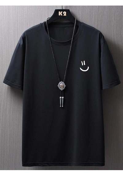 Flood Of Style Erkek Siyah Emoji Baskılı Oversize