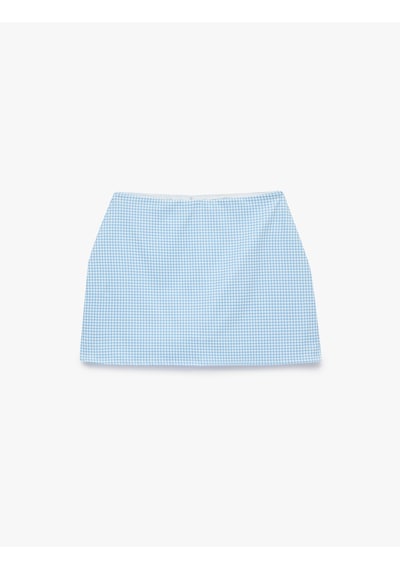 Koton Yüksek Bel Slim Fit Pötikare Şort Etek Mavi Ekose 6sak40370nk