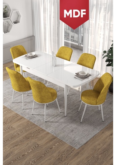 Canisa Kor Serisi MDF 70x114 Açılabilir Mutfak Masası Takımı Beyaz Masa 6 Hardal Sandalye Masa Beyaz Sandalyeler Hardal Sarısı Canisa Kor Serisi MDF 70x114 Açılabilir Mutfak Masası Takımı Beyaz Masa 6 Hardal Sandalye Masa Beyaz Sandalyeler Hardal Sarısı