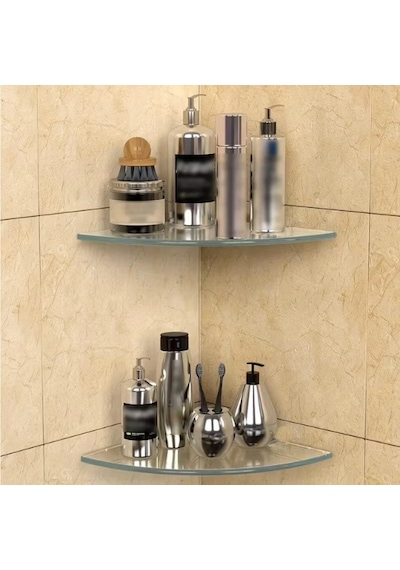 Kristal Netlik Serisi: Crystal-line 8mm Akrilik Duvar Rafı İki Adet Şeffaf Banyo/mutfak Düzenleyici Seti 18cm Şeffaf