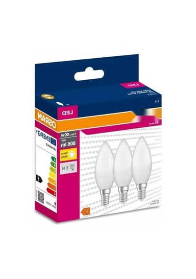 Osram Led Value Clb60 7,5w/827 3'lü E14 Duy Sarı Işık 2700k Led Mum Ampul 10c