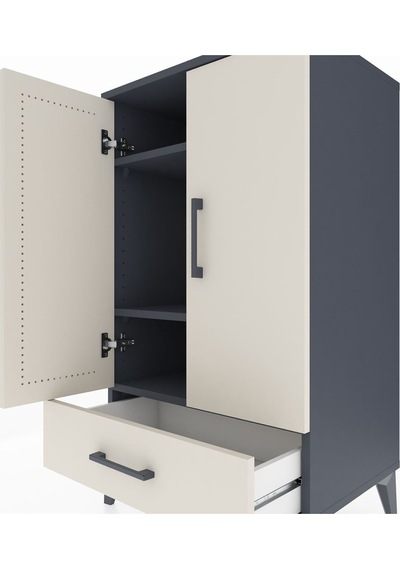 Hyperion Komodin 3 Raflı Tek Çekmeceli 2 Kapaklı 60x44x106 Antrasit-aytaşı Antrasit